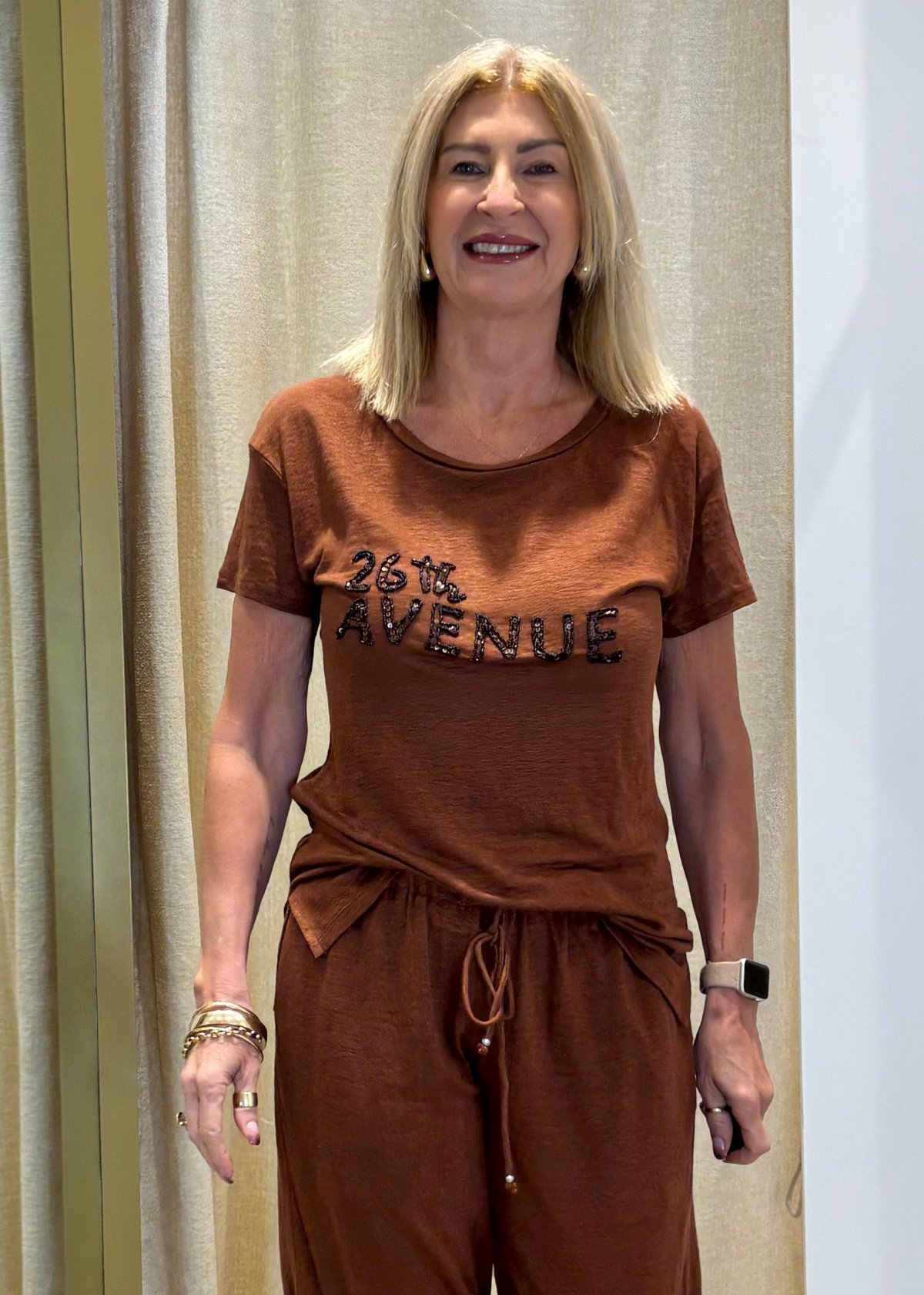 Linen Crop Leisure Pants Rust
