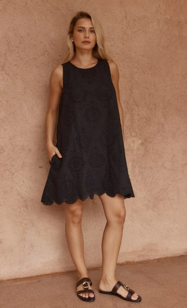 Mavis Broderie Shift Dress Black