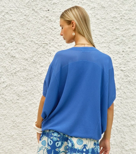 Irises V Neck Top Cobalt Blue